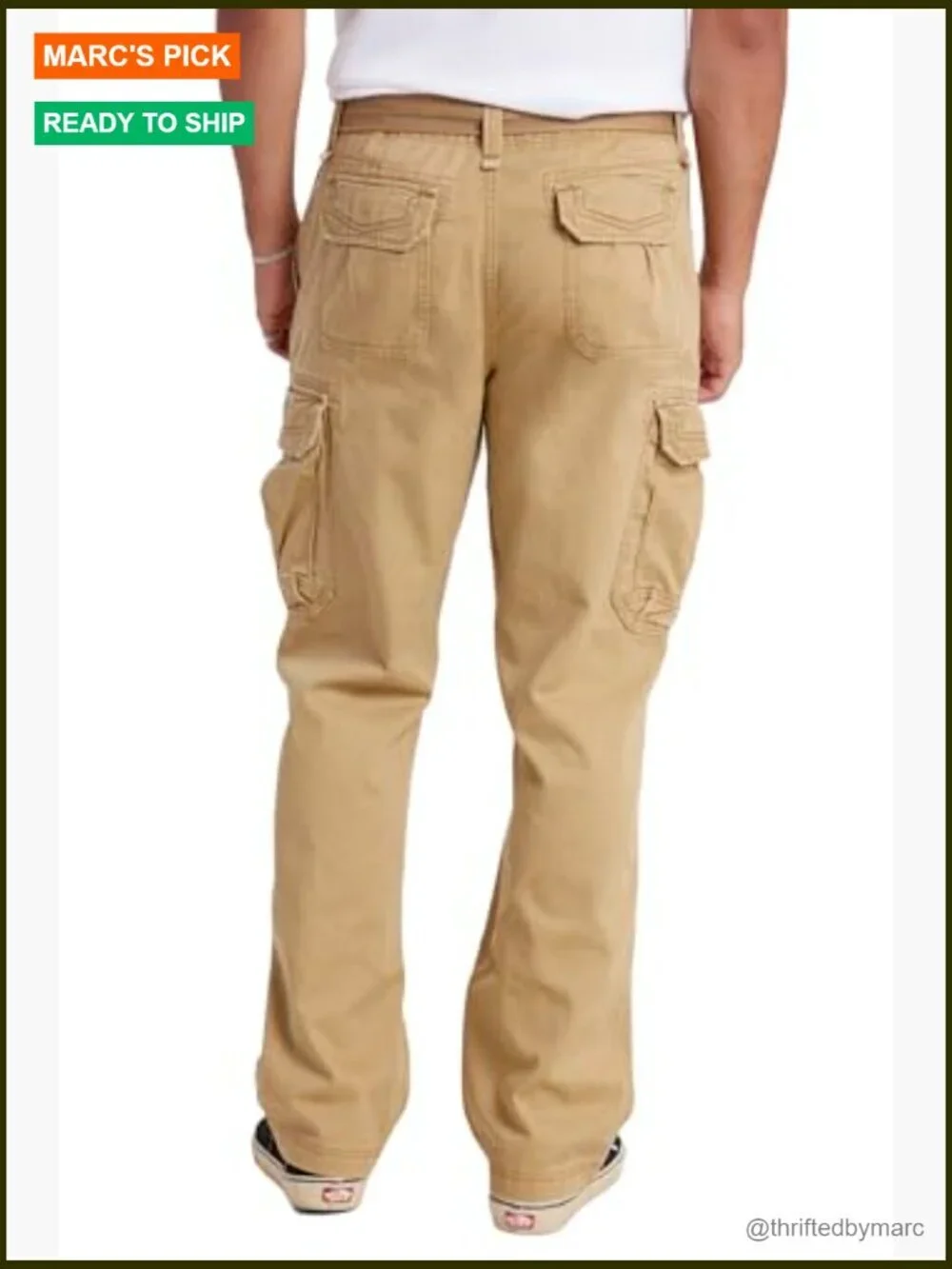 Relaxed Fit Cargo Pants with Belt Cotton Twill Casual Straight Leg